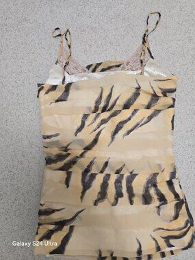 GASP Y2K Vintage Silk Animal Print Lace Cami Tank Top Beige Black